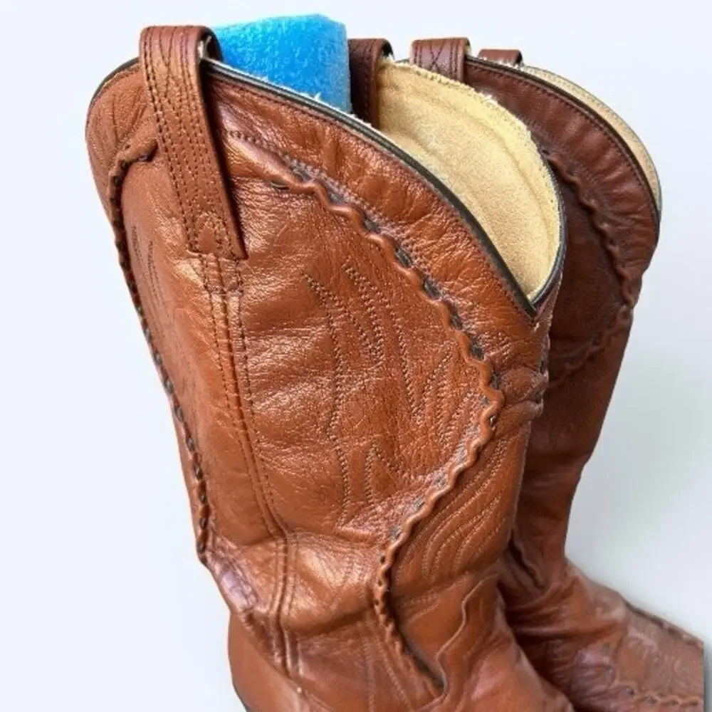 Vintage Western Cowboy Boots Men’s Size 12D Brown Leather Snip Toe Whip Stitched